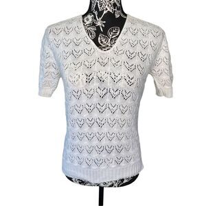 Vintage Knit T Shirt Crochet Boho Bohemian Hearts Semi Opaque Formal Sweater